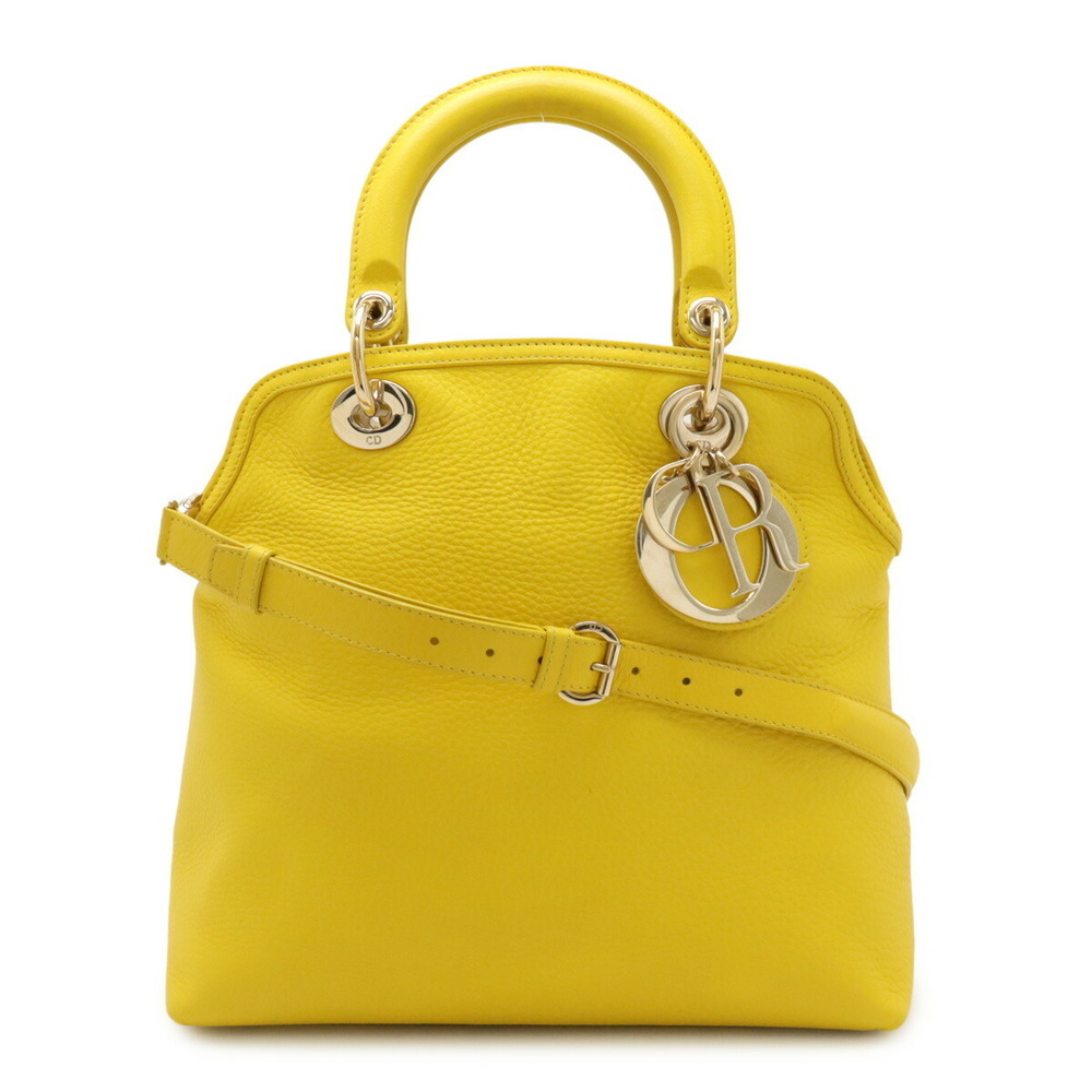 Christian Dior Granville Cannage Shoulder Bag Yellow Leather